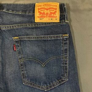Levi 527 36 x 32 100% Cotton Slim Bootcut Jeans Mens Dark Wash Blue Denim